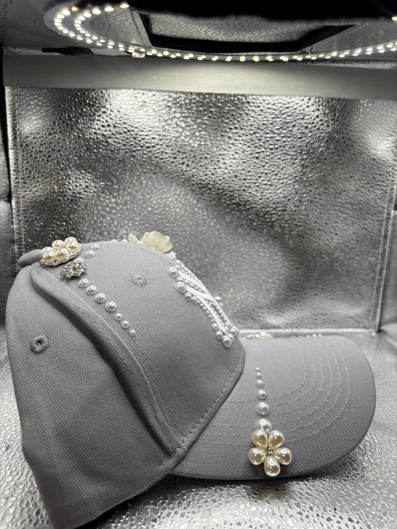 Pearl Flower Gray NY yankees hat | Etsy (US)