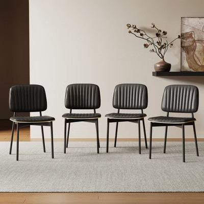 Luck Live Mid-century Modern Dining Chair, Upholstered Leather Seat Back, Stylish Side Chair For Kitchen Dining Room Living Room, Black | Target