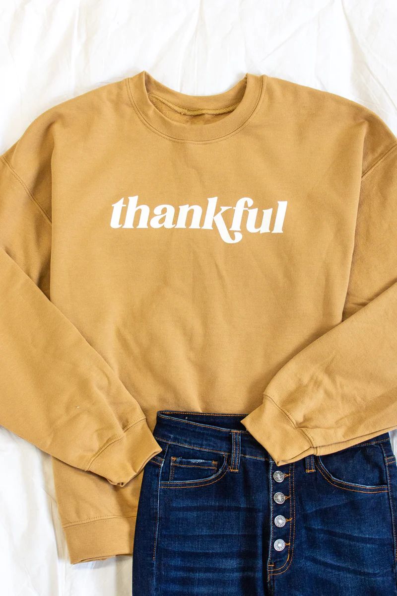 Thankful Classic Graphic Gold Sweatshirt FINAL SALE | The Pink Lily Boutique