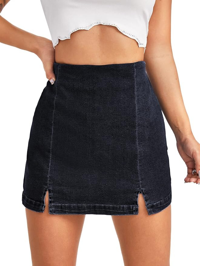 Floerns Women's Casual Split Hem High Waist Denim Skorts Skirt Shorts | Amazon (US)