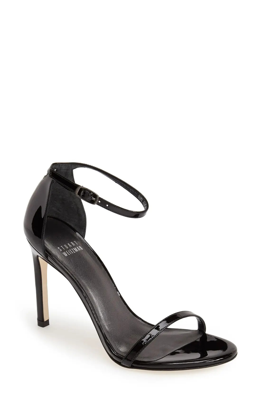Stuart Weitzman Nudistsong Ankle Strap Sandal, Size 8.5 in Black Patent at Nordstrom | Nordstrom