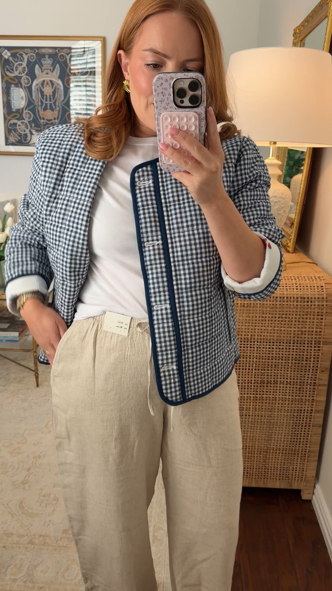 Abercrombie LTK spring sale, “AFLTK” saves 25% off!

Same gingham jacket styled with linen pants for a comfy but polished daytime look.

Sizing: jacket S, pants M LONG

Pro: linen pants are extremely comfortable and breathable
Con: lighter fabric so nude underwear works best

#LTKmomlife #LTKSpringSale #LTKSaleAlert