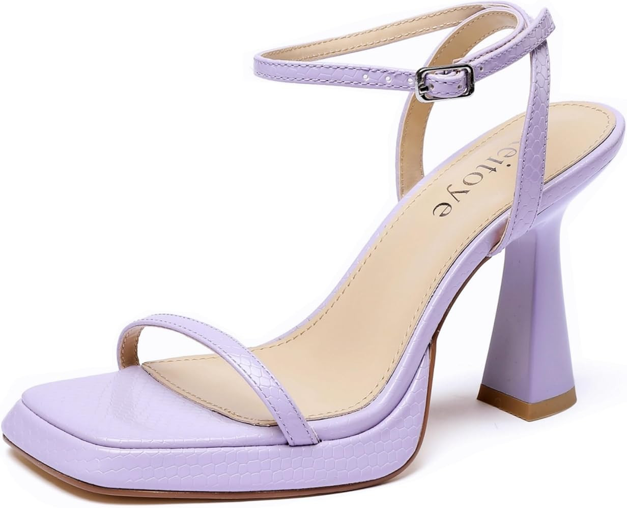 Reitoye Strappy Heels for Women Platform High Chunky Heels Square Open Toe Heeled Sandals Ankle S... | Amazon (US)