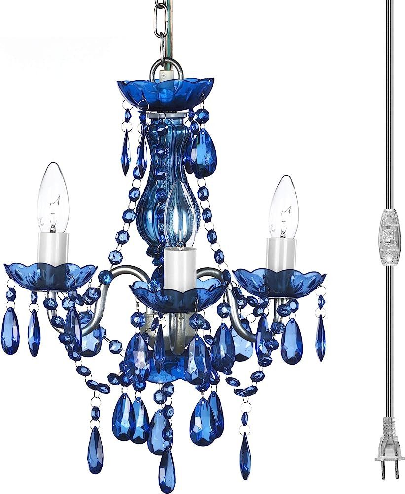 gypsy color The Original Plug-in 3 Light Cobalt Blue Hanging Swag Chandelier H17”xW12”, Silve... | Amazon (US)