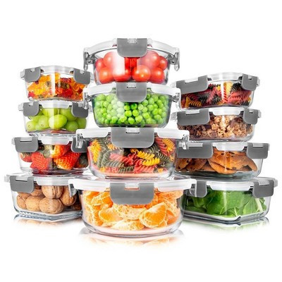 SereneLife 24-Piece Food Glass Storage Containers - Superior Glass Food Storage Set, Gray | Target