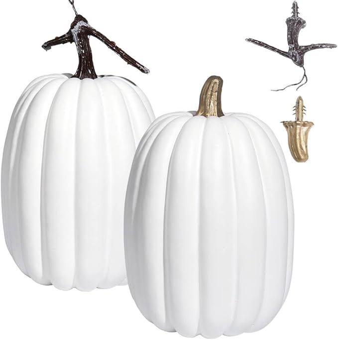 vensovo 8.5 Inch Large White Pumpkins for Decorating - 2PCS Big White Foam Decorative Pumpkins fo... | Amazon (US)