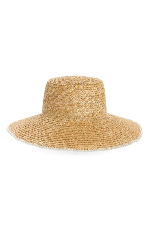 Lele Sadoughi Imitation Pearl Straw Hat in Natural at Nordstrom | Nordstrom