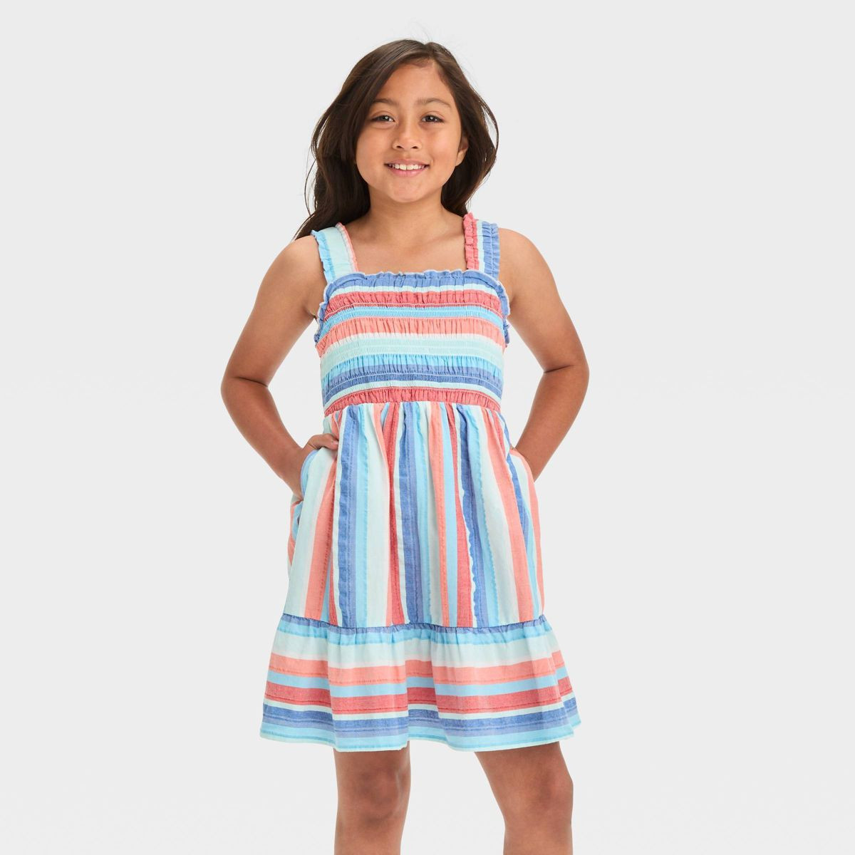 Girls' Sleeveless Open-Back Striped Americana Dress - Cat & Jack™ Red/White/Blue L Plus | Target