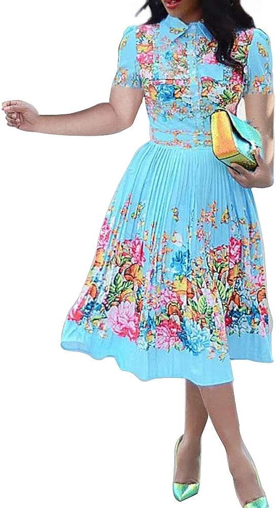 VERWIN Lapel Three-Quarter Sleeve Knee Length Pleated Floral Women's Sheath Dress | Amazon (US)