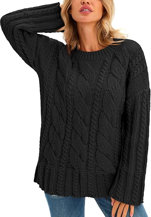 Saodimallsu Womens Chunky Cable Knit Sweaters Long Sleeve Crew Neck Fall Casual Loose Warm Pullov... | Amazon (US)