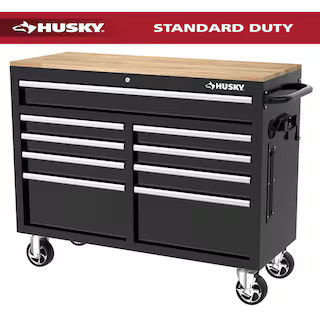 Tool Storage 46 in. W x 18 in. D 9-Drawer Mobile Workbench Cabinet in Gloss Black | The Home Depot