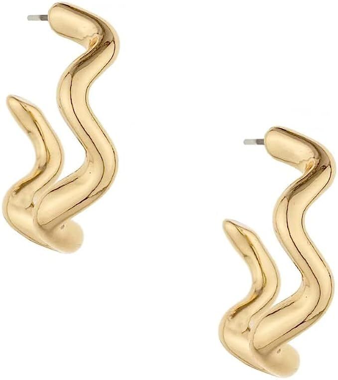 Ettika Gold Hoop Earrings. Birthday Gifts For Women. 18k Gold Plated Only An Illusion Wavy Hoop E... | Amazon (US)