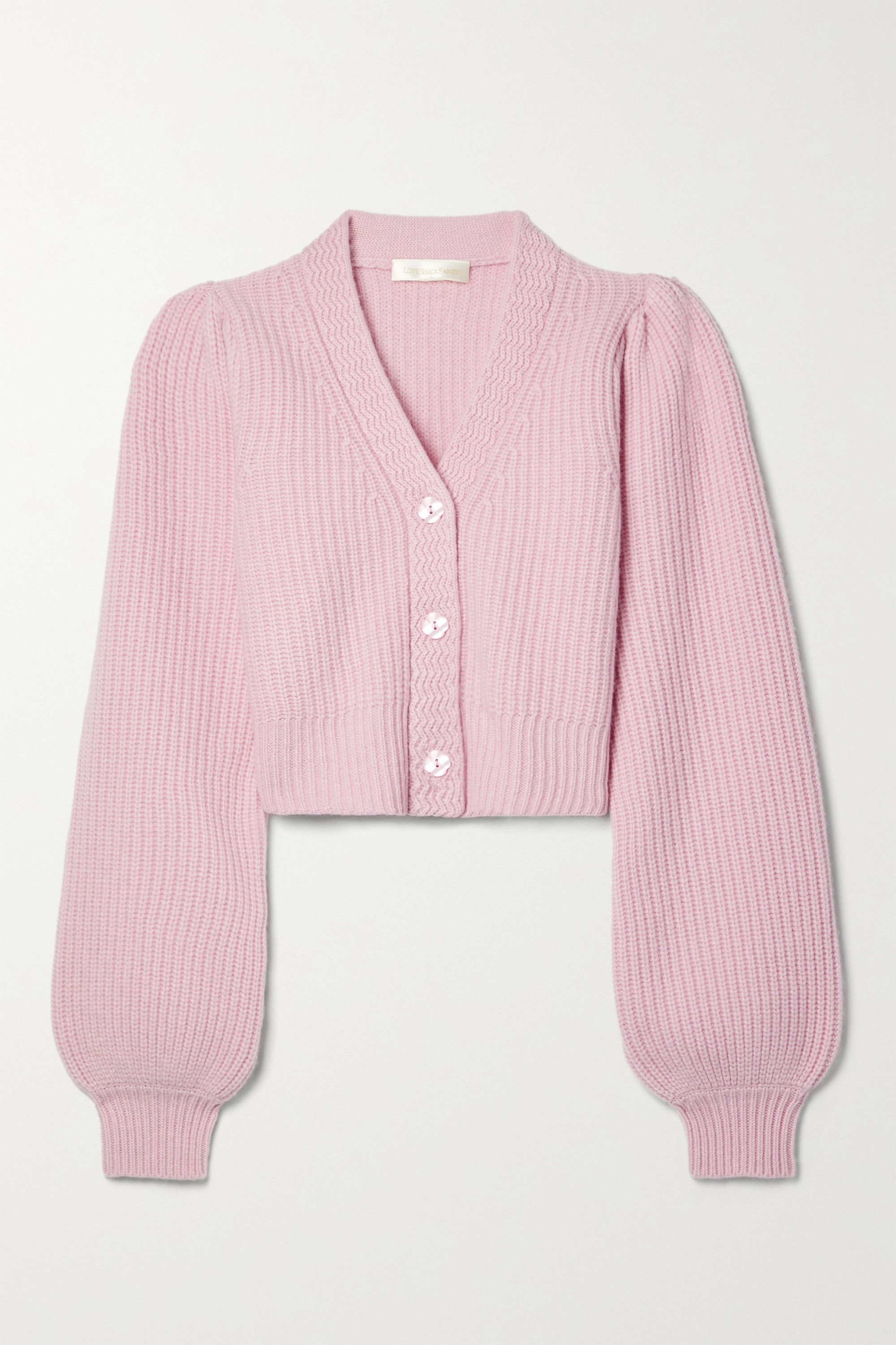 Pink Avignon cropped ribbed wool and cashmere-blend cardigan | LoveShackFancy | NET-A-PORTER | NET-A-PORTER (US)