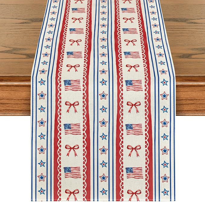 Artoid Mode Star Striped Bow American Flag 210 GSM 4th of July Table Runner, Memorial Day Kitchen... | Amazon (US)