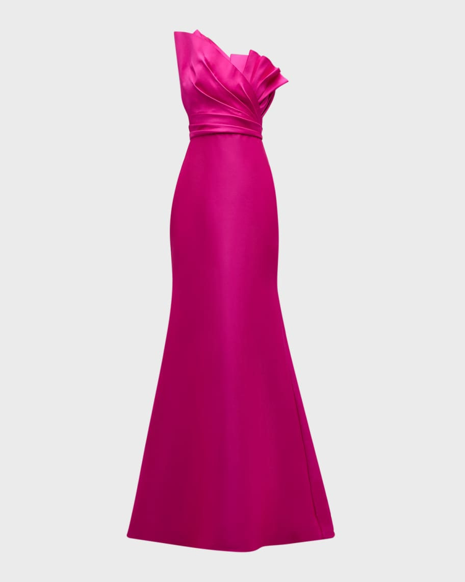 Badgley Mischka Collection Strapless Pleated Trumpet Gown | Neiman Marcus