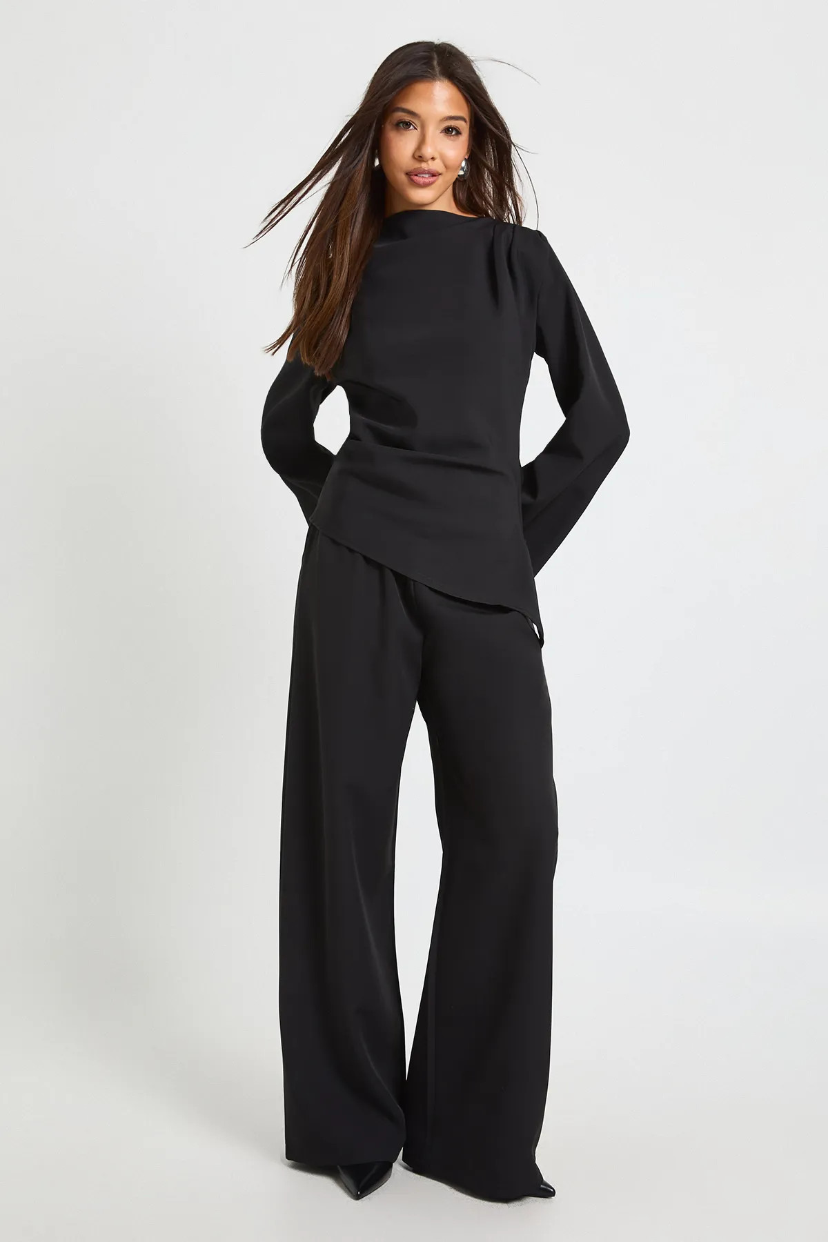 Draped Asymmetric Top & Wide Leg Trouser Co-ord | boohoo (US & Canada)
