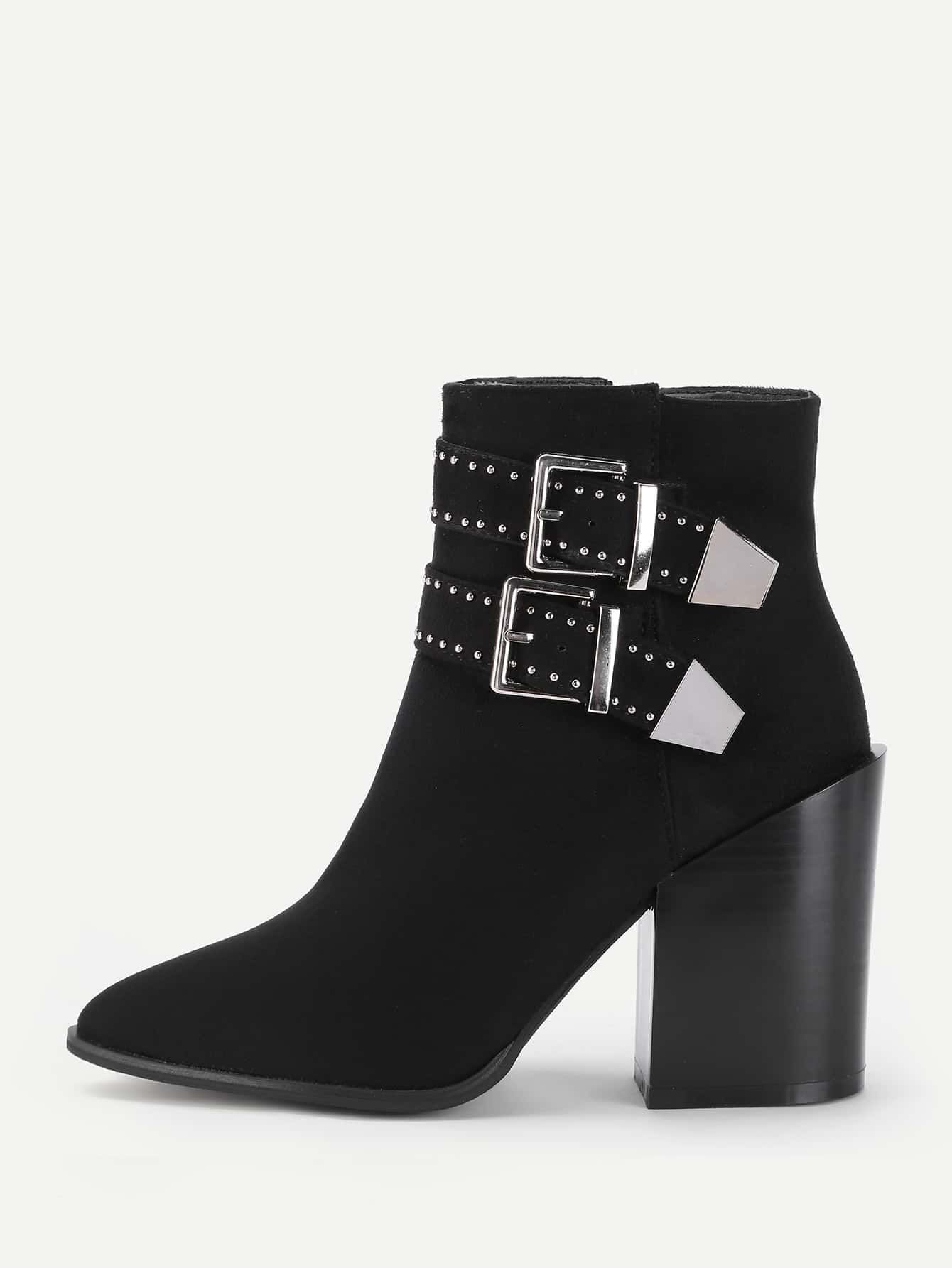 Double Buckle Block Heeled Ankle Boots | SHEIN
