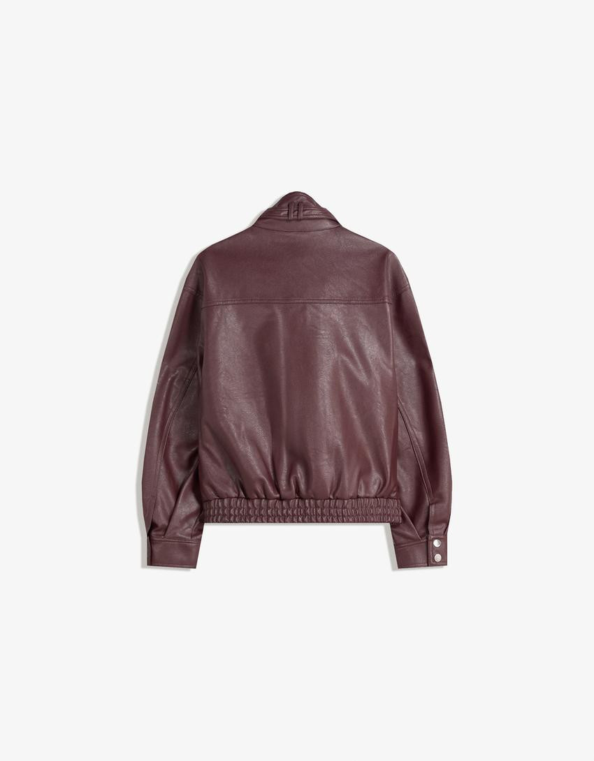 Leather effect jacket with pockets - Women | Bershka GB