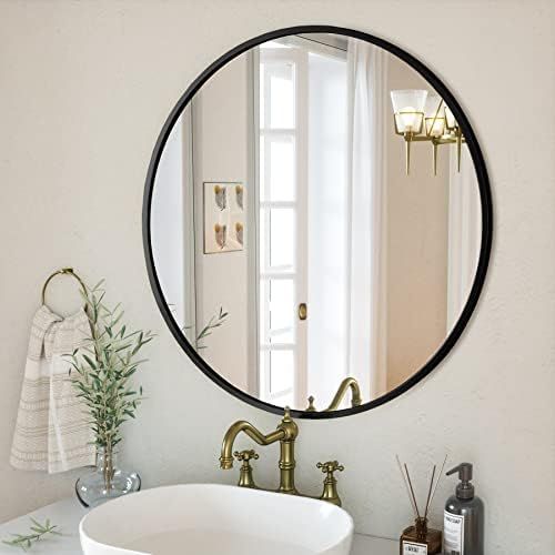 GLSLAND Circle Mirror, Black Round Wall Mirror 16 Inch, Round Vanity Mirror for Bathrooms, Entryw... | Amazon (US)