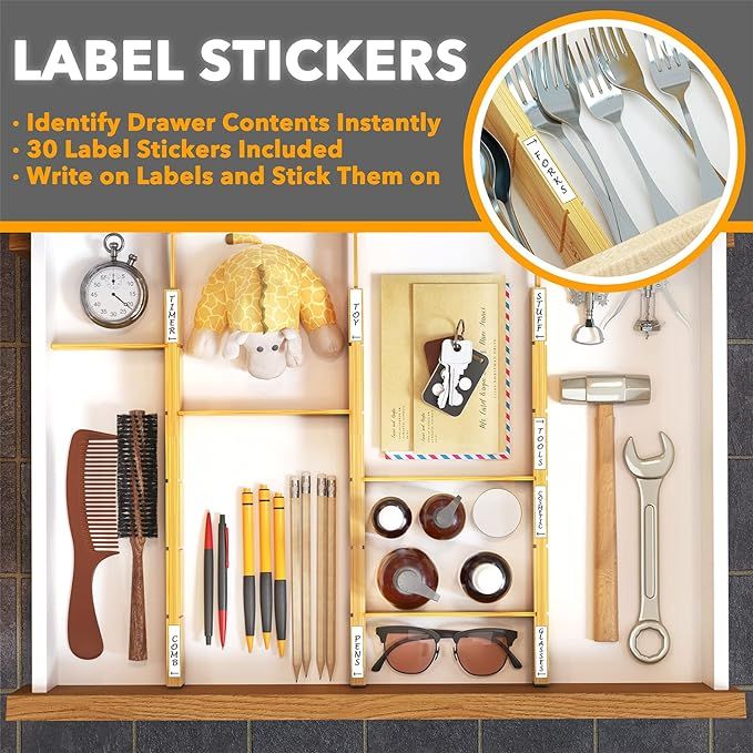SpaceAid Bamboo Drawer Dividers with Inserts and Labels, Kitchen Adjustable Drawer Organizers, Ex... | Amazon (US)