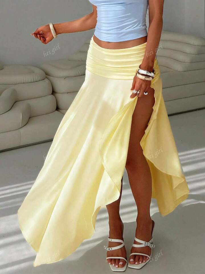 Women's Elegant Ruffle High Waist Flowy Mid-Length Skirt, Summer | SHEIN