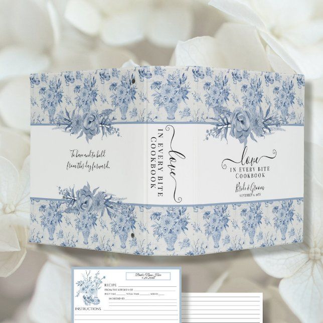 Chinoiserie Dusty Blue White Floral Bridal Recipe 3 Ring Binder | Zazzle | Zazzle