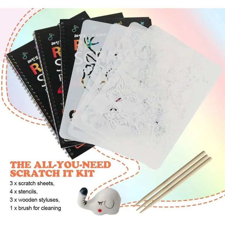 Mocoosy 3 Pack Rainbow Scratch Art Note Books - Magic Scratch off Paper Notebook Set for Kids Art... | Walmart (US)