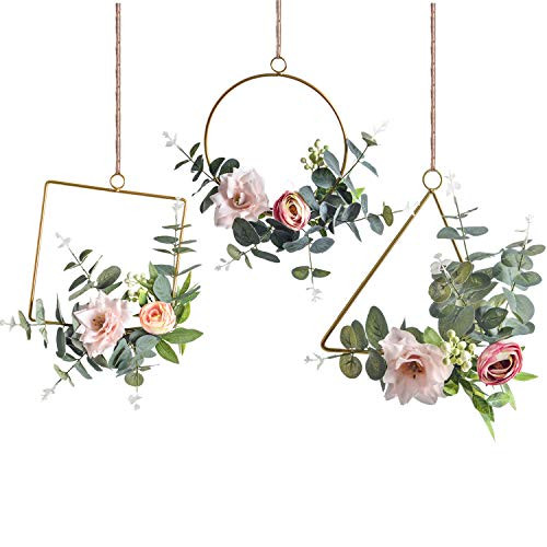 Pauwer Floral Hoop Wreath Set of 3 Artificial Flower Hanging Wall Hoop Garland Wedding Nursery Wall  | Amazon (US)