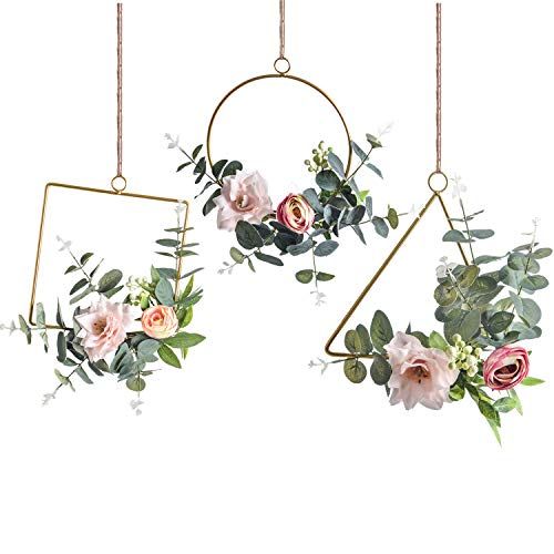 Pauwer Floral Hoop Wreath Set of 3 Artificial Flower Hanging Wall Hoop Garland Wedding Nursery Wall  | Amazon (US)