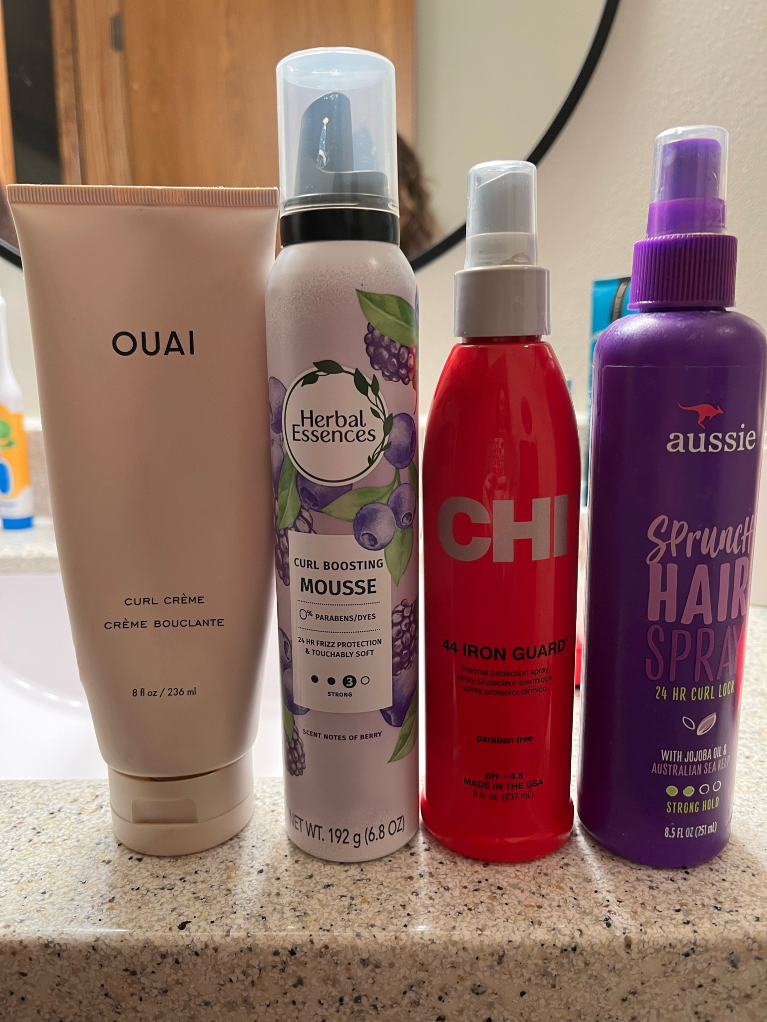 The products I used for traveling and trying to keep my curls! I’m loving the smell of this herbal essence mousse 😍 smells sooo good! 