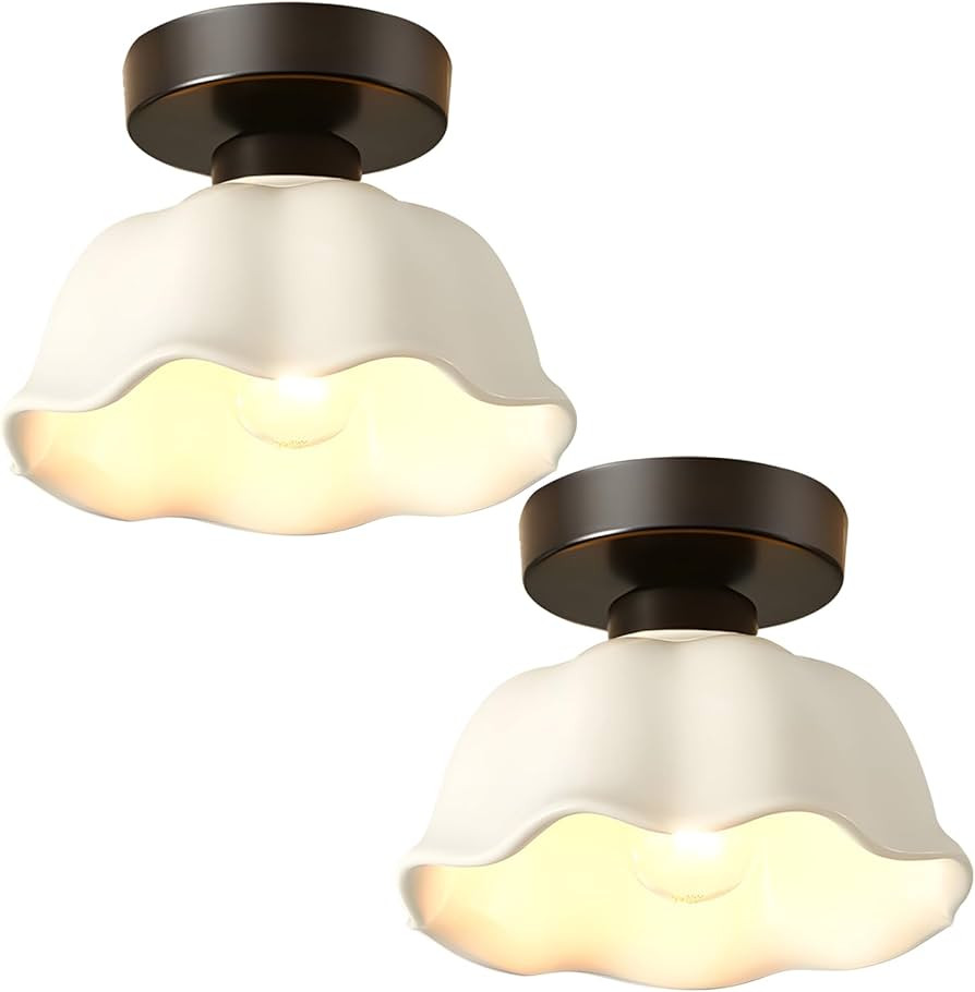 2 Pack Industrial Semi Flush Mount Ceiling Light Vintage Milk Glass Ceiling Light Black Hallway L... | Amazon (US)