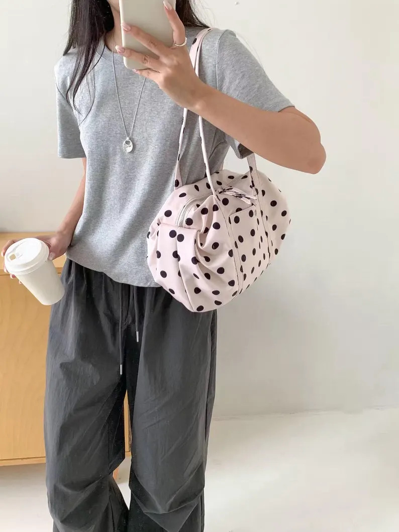 Polka Dot Shoulder Bag for Women – Cute Nylon Tote Bag with Zipper, Lightweight Travel Purse, A... | Etsy (US)