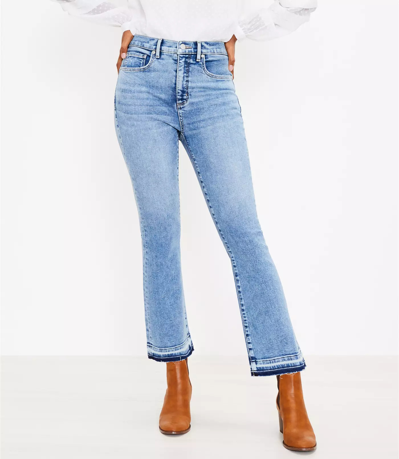 Let Down Hem High Rise Kick Crop Jeans in Authentic Indigo | LOFT