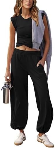 Outfeel Women 2 Piece Outfit Set Loungewear Cropped Tops and Jogger Sweatpant Matching Set Coordi... | Amazon (US)