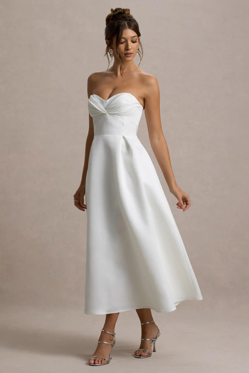 Wintour | White Satin Sweetheart Midi Dress | Club L London