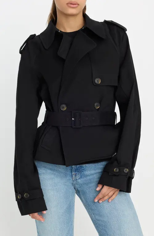 Good American Crop Trench Jacket in Black001 at Nordstrom, Size Medium | Nordstrom