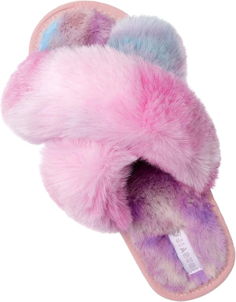 JIASUQI Cross Open Toe Fuzzy Fluffy House Slippers for Women Cozy Memory Foam Plush Criss Cross F... | Amazon (US)