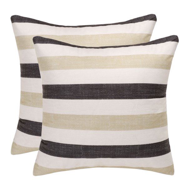 PiccoCasa Farmhouse Striped Throw Pillow Cover Polyester Cushion Case Black and Beige 18"x18" 2 -... | Walmart (US)