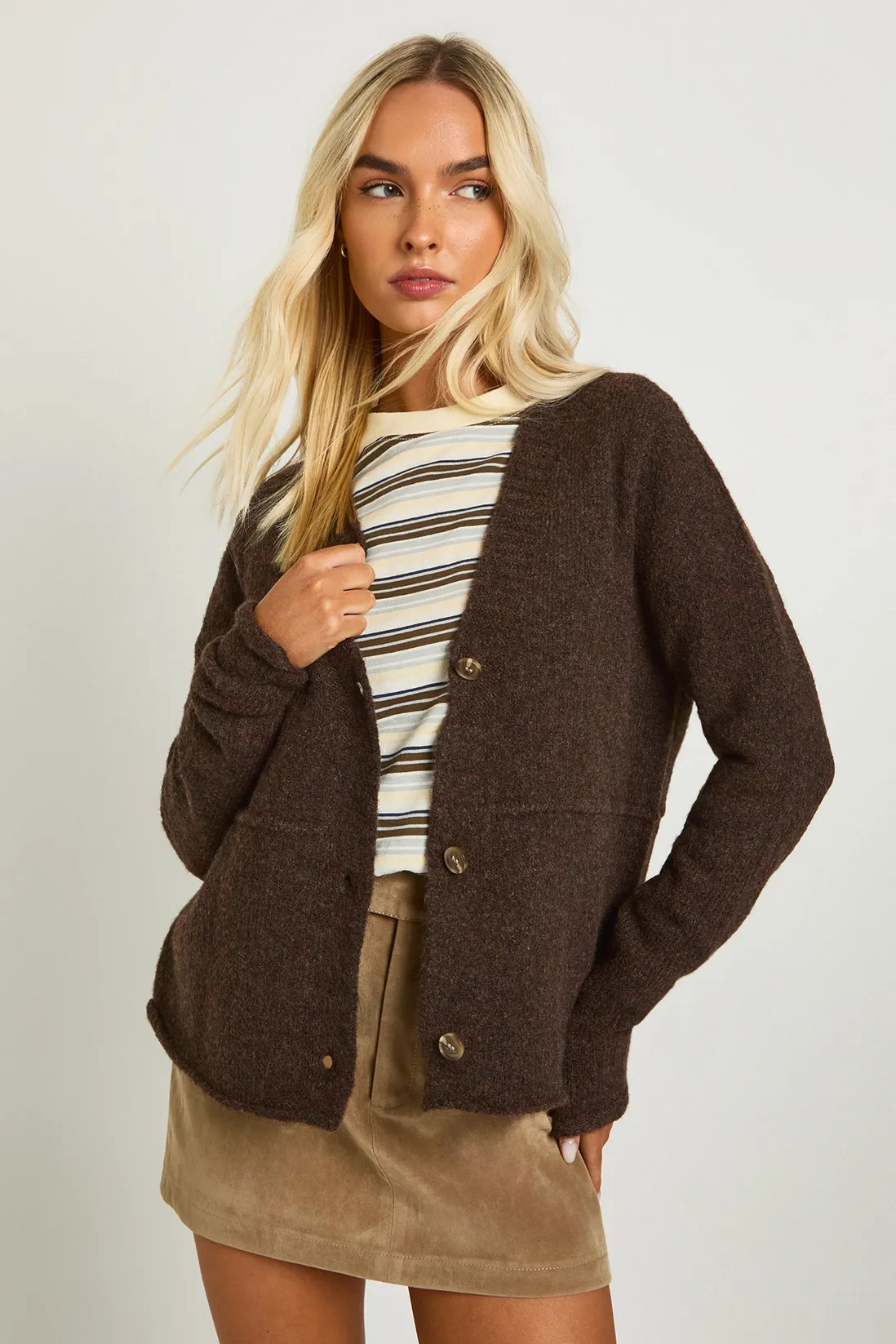 Seam Detail V Neck Knitted Cardigan | Boohoo.com (UK & IE)