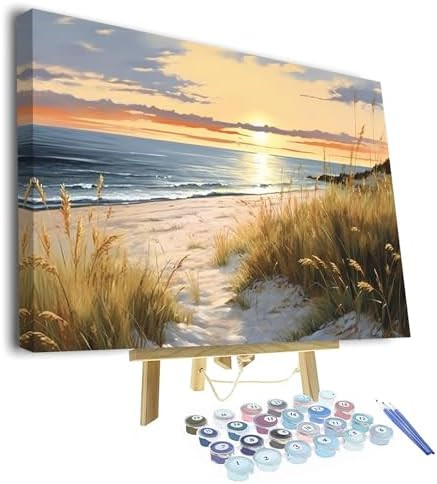 Paint by Number Kits for Adults Beginners, Easy Acrylic Simple Sunset on the Beach Adult Paint by... | Amazon (US)