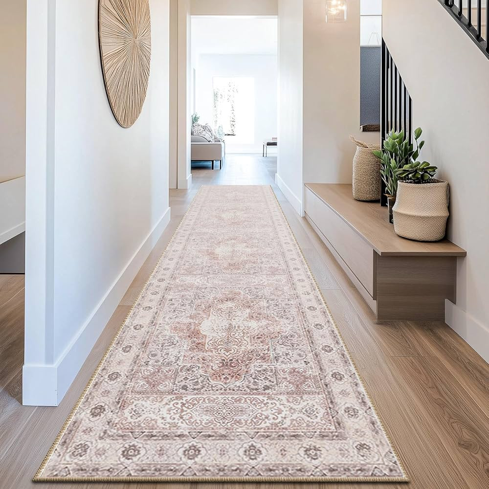 BESTSWEETIE Area Rugs 2x10 Living Room Bedroom Dinning Room Bohemian Distressed Pink | Amazon (US)