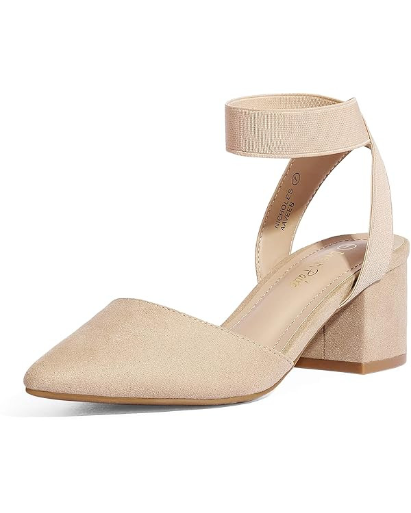 DREAM PAIRS ANNEE Heels Pumps Rhinestone Closed Toe Block Chunky Shoes | Amazon (US)