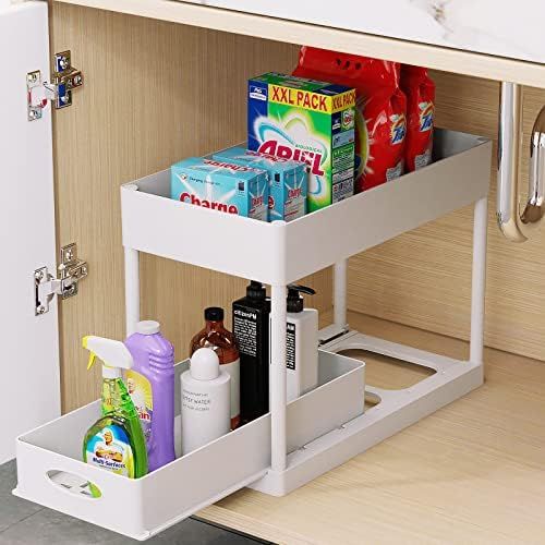 PUILUO Under Sliding Cabinet Basket Organizer, 2 Tier Storage Under Cabinet Bathroom Under Sink Orga | Amazon (US)