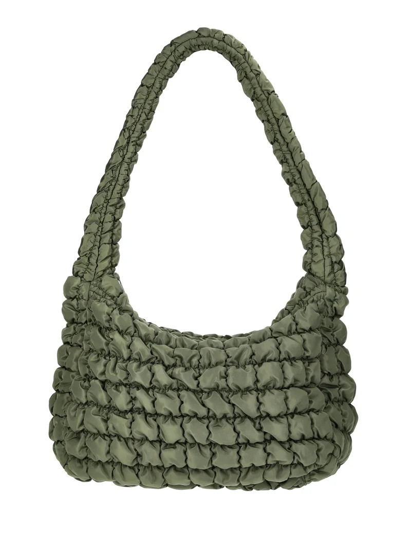 No Boundaries Women's Quilted Puffer Oversized Shoulder Hobo Bag, Olive - Walmart.com | Walmart (US)