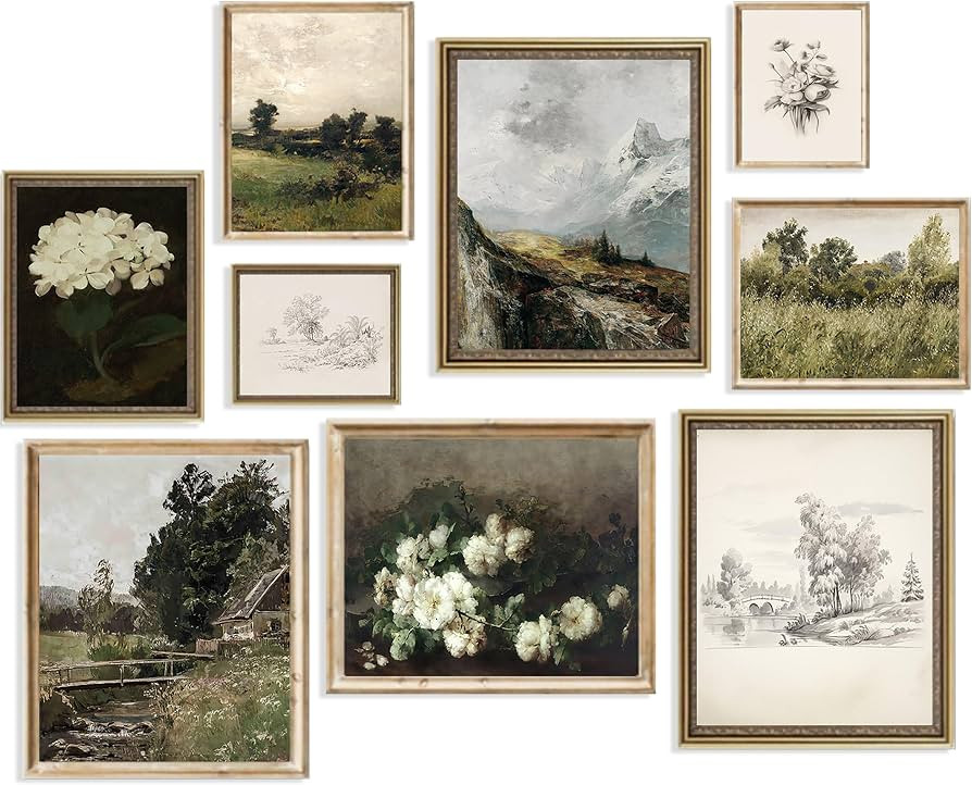 Vintage Wall Art French Country Wall Decor, Vintage Posters for Room Aesthetic Picture, Dark Gree... | Amazon (US)