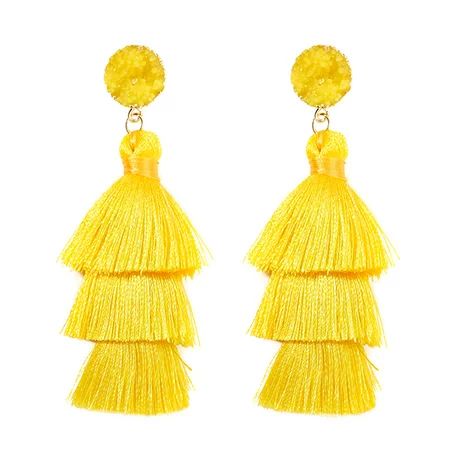 Yellow Tassel Earrings for Women Colorful Layered Tassle 3 Tier Bohemian Earrings Dangle Drop Earrin | Walmart (US)