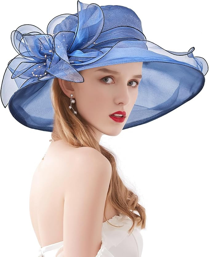 Z&X Organza Church Derby Hat Flower Wide Brim Fascinator Sun Hats for Women Wedding Cocktail Tea ... | Amazon (US)