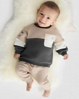 F&F Baby 2-Piece Cotton Rich Colour Block Sweatshirt and Joggers Set in Neutral | Tesco F&F