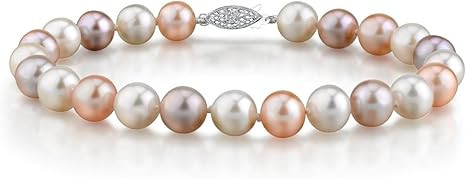 THE PEARL SOURCE Sterling Silver 7-8mm AAA Quality Round Multicolor Freshwater Cultured Pearl Bra... | Amazon (US)