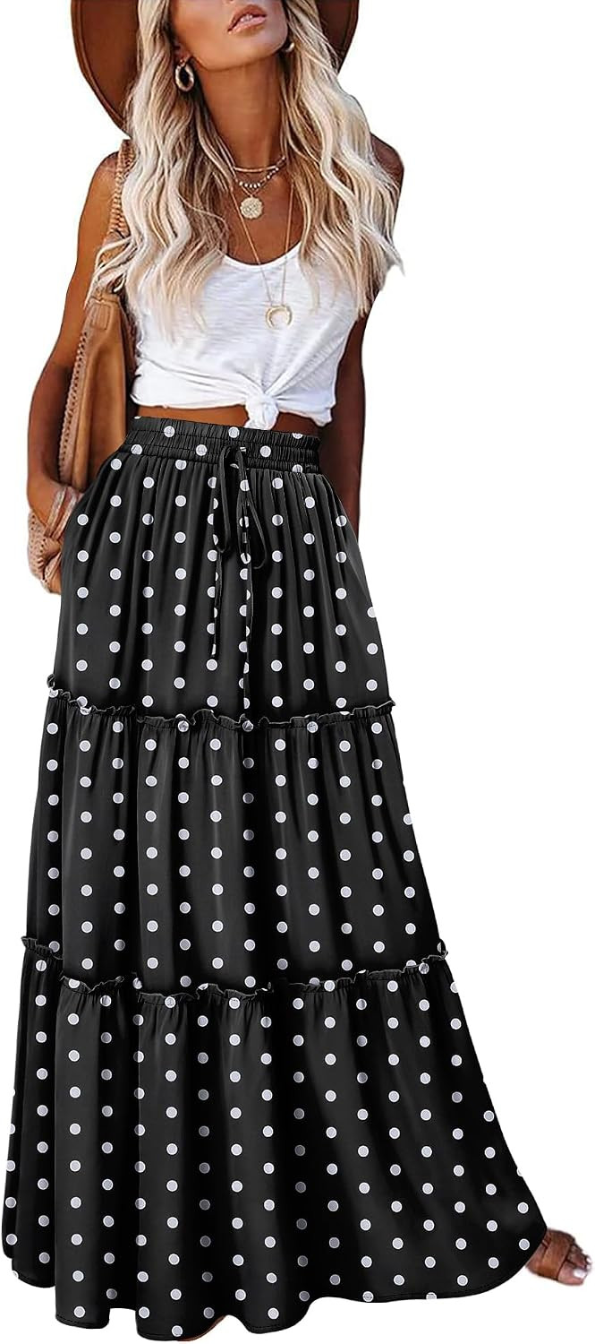 onlypuff Boho Maxi Skirt for Women High Waist Western Long Skirts Festival Outfits Clothing with Pockets | Amazon (CA)